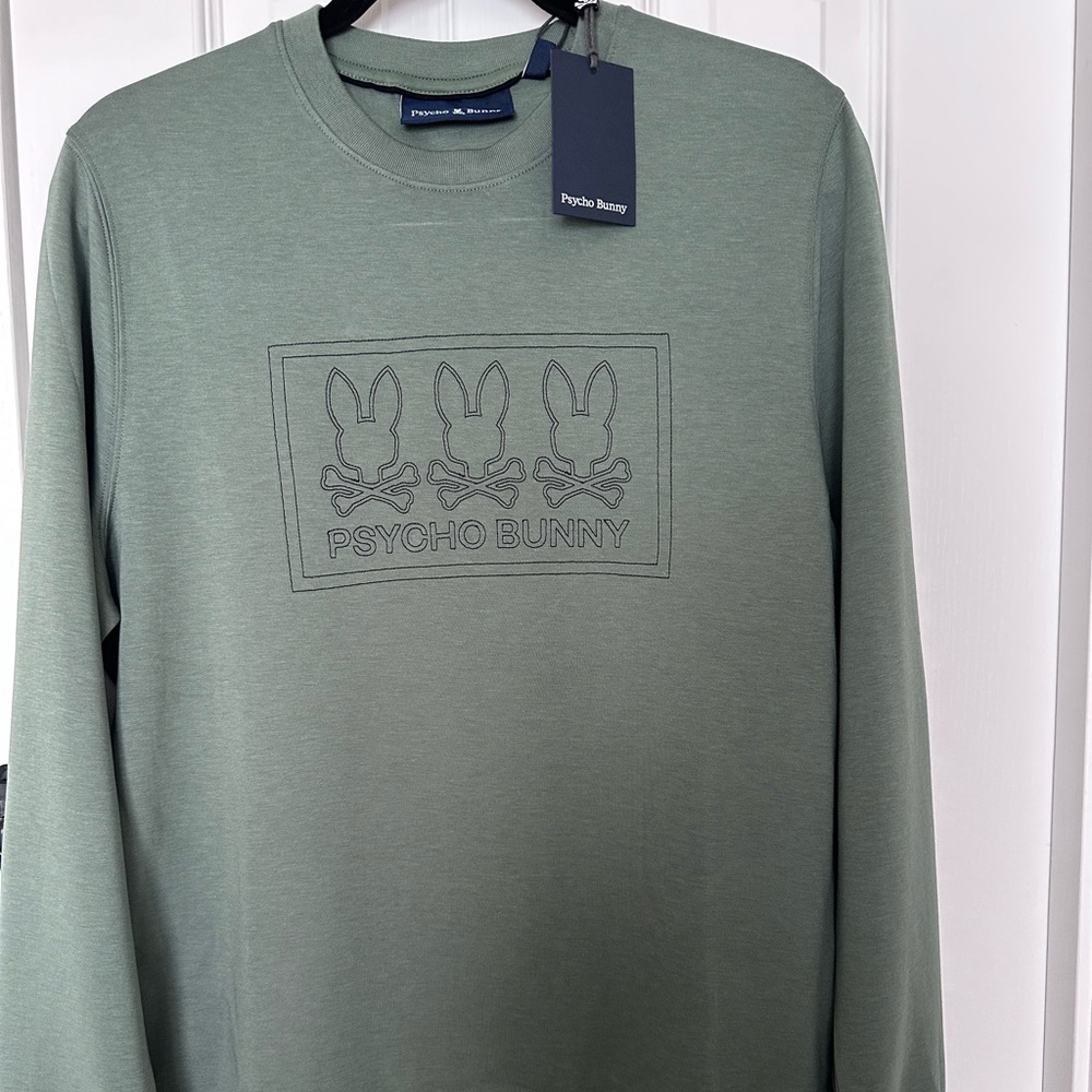 Psycho Bunny Sage Green Crewneck with Embossed Logo